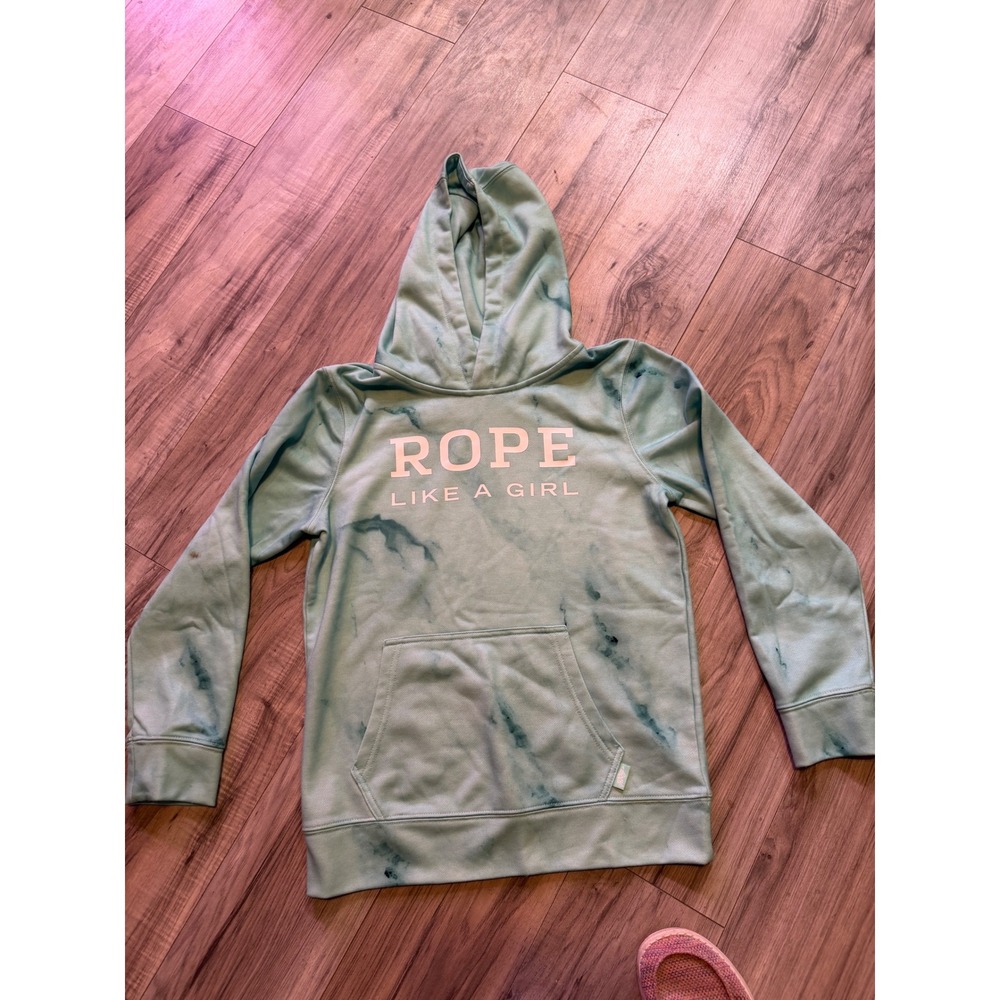 Hooey Kids XL Rope Like A Girl Hoodie Mint Green Tie Dye Western Sweatshirt